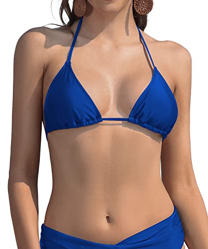 SHEKINI Damen Bikini Sliding Klassischer Triangel Rückenfrei Verstellbarer Ties Up Bikinioberteil (S, Bikini Top -Königsblau) von SHEKINI