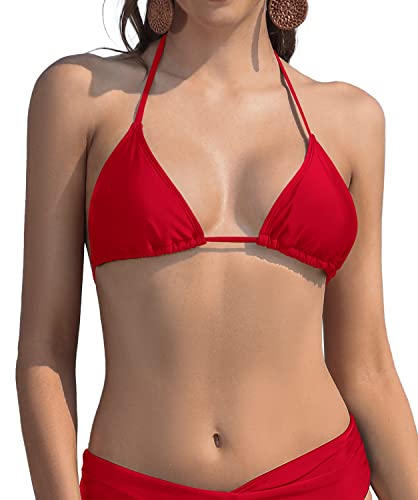 SHEKINI Damen Bikini Top Sliding Klassischer Triangel Rückenfrei Verstellbarer Ties Up Bikinioberteil(S, Bikini Top -Rot) von SHEKINI
