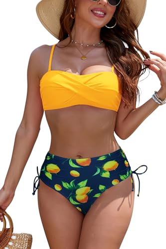 SHEKINI Damen Bikini Set Twist Front Strapless Bandeau Badeanzug Top mit seitlicher Krawatte Badeanzug Bottom von SHEKINI
