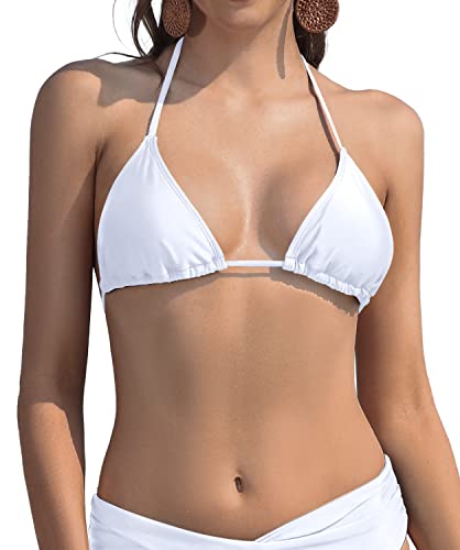 SHEKINI Damen Bikini Sliding Klassischer Triangel Rückenfrei Verstellbarer Ties Up Bikinioberteil (M, Bikini Top -Weiß) von SHEKINI