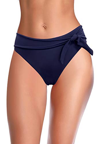 SHEKINI Damen Bikini Unterteil Knoten Badehose Klassisch Slip Mid Waist Tie Badeanzug Unterteil, dunkelblau, Medium von SHEKINI