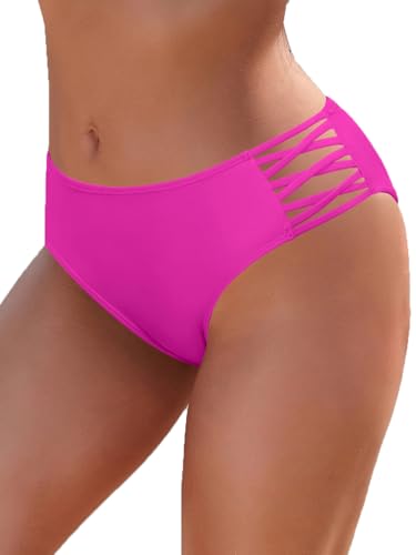 SHEKINI Damen Bikinihose Bauchweg Mittlere Taille Bikinihosen Strappy Cutout Strandhose Bikini Bottom mit Riemchen Badehose Klassisch Bikini Slip für Frauen von SHEKINI