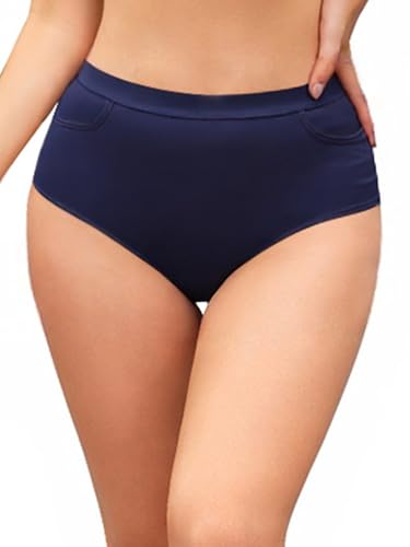 SHEKINI Damen Bikinihose High Waist Bauchweg Bikini Hose Mäßige Abdeckung Bikinislip für Frauen Badehose Bikini Slip mit Taschen Bikinihosen von SHEKINI