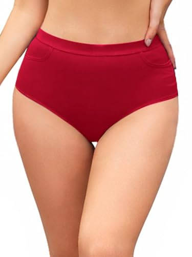 SHEKINI Damen Bikinihose High Waist Bauchweg Bikini Hose Mäßige Abdeckung Bikinislip für Frauen Badehose Bikini Slip mit Taschen Bikinihosen von SHEKINI
