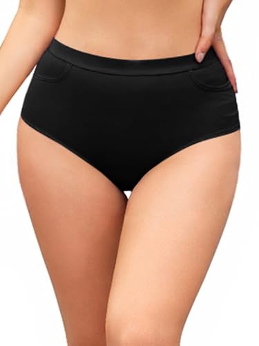 SHEKINI Damen Bikinihose High Waist Bauchweg Bikini Hose Mäßige Abdeckung Bikinislip für Frauen Badehose Bikini Slip mit Taschen Bikinihosen von SHEKINI