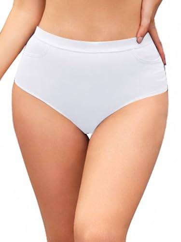 SHEKINI Damen Bikinihose High Waist Bauchweg Bikini Hose Mäßige Abdeckung Bikinislip für Frauen Badehose Bikini Slip mit Taschen Bikinihosen von SHEKINI