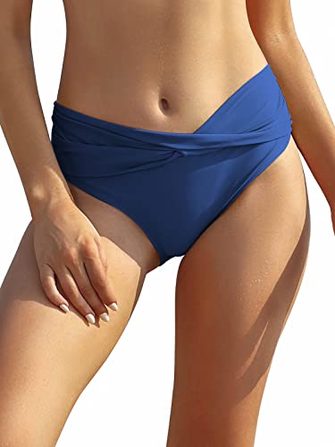 SHEKINI Damen Bikinihose Retro Ruched Bauchweg Klassisch Schwarze Badehose Strandhose Grosse Grössen für Frauen(S,Seeblau) von SHEKINI