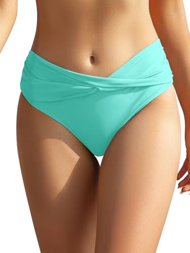 SHEKINI Damen Bikinihose Retro Ruched Bauchweg Klassisch Schwarze Badehose Strandhose Grosse Grössen für Frauen von SHEKINI