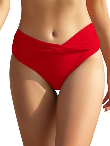 SHEKINI Damen Bikinihose Retro Ruched Bauchweg Klassisch Schwarze Badehose Strandhose Grosse Grössen für Frauen von SHEKINI