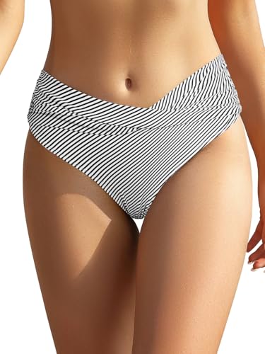 SHEKINI Damen Bikinihose Retro Ruched Bauchweg Klassisch Schwarze Badehose Strandhose Grosse Grössen für Frauen von SHEKINI