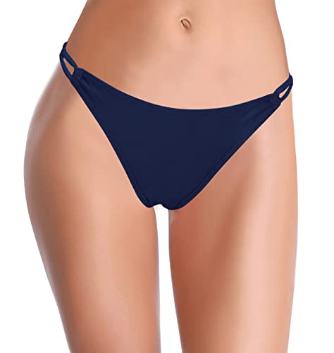 SHEKINI Damen Bikinihose Triangel Badehose Chic Elegant Niedrige Taille Bikini Slip Volltonfarbe Retro Bikinibottom (S,Dunkelblau D) von SHEKINI