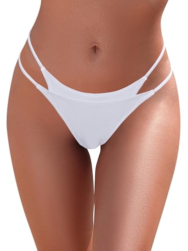 SHEKINI Damen-Bikinihose mit Cut-Outs Tanga Niedrige Taille Riemchen-Badeslip Schwimmhose（S，Weiß） von SHEKINI