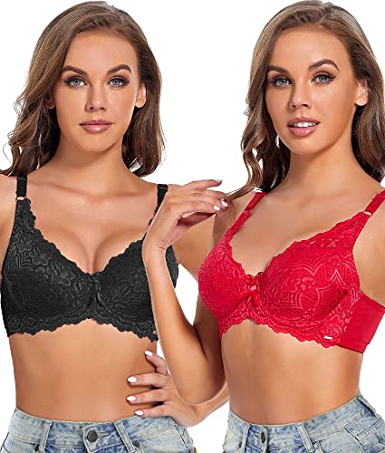 SHEKINI Damen Blumen Spitzen BH mit Bügel Push up BH Nicht Gepolsterter Verstellbare Nicht Abnehmbare Schultergurte Bustier Damen Bra 2er Pack von SHEKINI