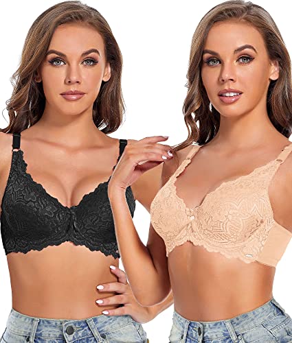 SHEKINI Damen Blumen Spitzen BH mit Bügel Push up BH Nicht Gepolsterter Verstellbare Nicht Abnehmbare Schultergurte Bustier Damen Bra 2er Pack von SHEKINI