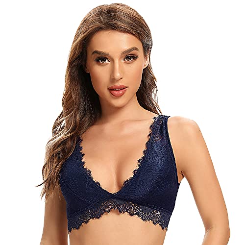 SHEKINI Damen BH Ohne Bügel Bustier Spitze Bralette mit Gepolstert Plunge Bra Sexy Spitzen Triangel-BH Tiefem Ausschnitt von SHEKINI