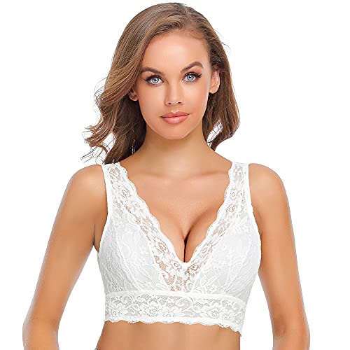 SHEKINI Damen Blumen Spitzen Bralette BH Bustier Ohne Bügel BH Gepolstert Cup Comfort Bra Unterwäsche von SHEKINI