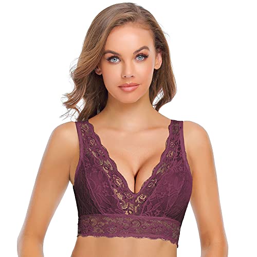 SHEKINI Damen Blumen Spitzen Bralette BH Bustier Ohne Bügel BH Gepolstert Cup Comfort Bra Unterwäsche von SHEKINI