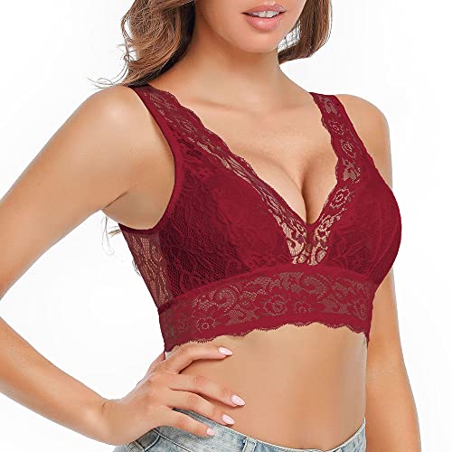 SHEKINI Damen Blumen Spitzen Bralette BH Bustier Ohne Bügel BH Gepolstert Cup Comfort Bra Unterwäsche von SHEKINI