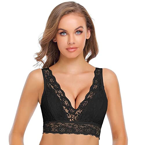 SHEKINI Damen Blumen Spitzen Bralette BH Bustier Ohne Bügel BH Gepolstert Cup Comfort Bra Unterwäsche von SHEKINI