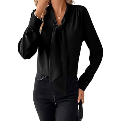 SHEKINI Damen Bluse Fliege Langarm Elegant Arbeitskleidung Oberteile Vintage Büro von SHEKINI