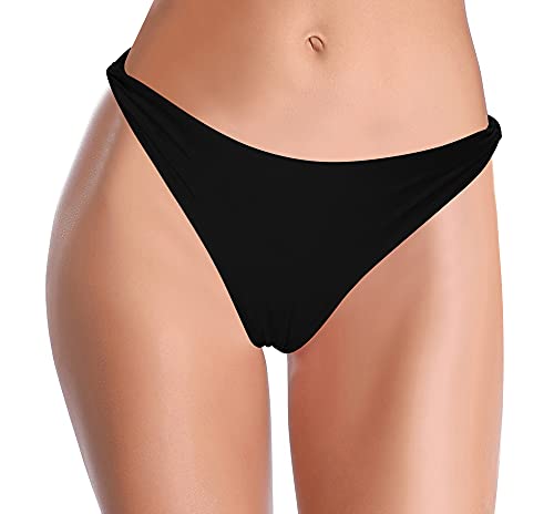 SHEKINI Damen Chic Design Elegant Bikinihose Klassisch Niedrige Taille Triangel Volltonfarbe Bikini Slip Badehose Badebekleidung für Frauen (Schwarz, S) von SHEKINI