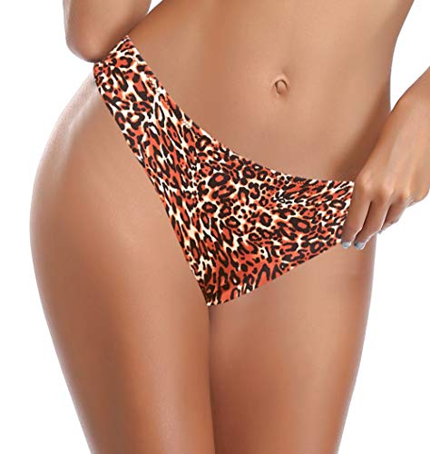 SHEKINI Damen Brazilian Triangel Gedruckt Niedrige Taille Sport Bikinihose Strandkleidung（S, Bikinihosen - Braun Leopard Druck） von SHEKINI