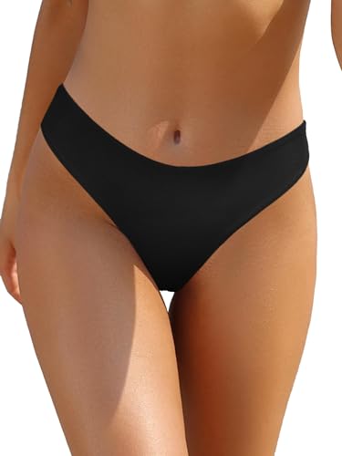 SHEKINI Damen Brazilian U-Cut Tanga Bikinihose High Waisted Badeanzug Bottom, schwarz, Small von SHEKINI
