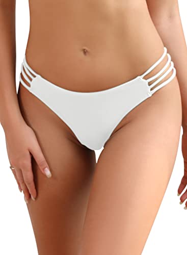 SHEKINI Damen Cutout Tanga Niedrige Taille Badehose Bademode Thong Brasilianer Bikinihose Chic Bikini Slips Klassisch Bikinihöschen Badeanzug（M, Weiß） von SHEKINI