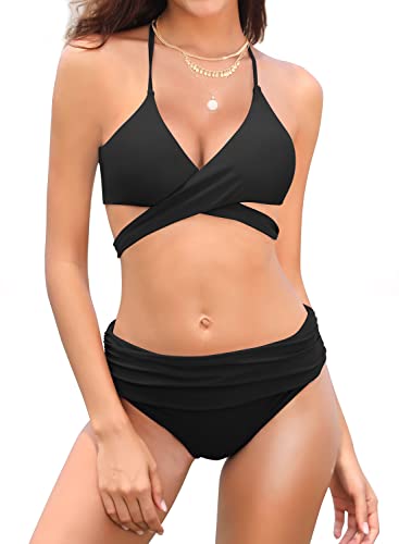 SHEKINI Damen Bikini Set Neckholder Push Up Oberteil Große Brüste Mit High Waist Bikinihosen Bottom Sport Zweiteiliger Geteilter Badeanzug von SHEKINI