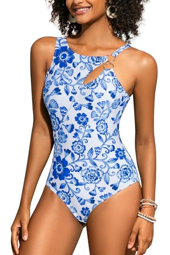 SHEKINI Damen Einteiliger Badeanzug Elegant Cut Out Asymmetrischer Ausschnitt Swimsuits Bauchweg Monokini Bademode Metallring Dekoration Schwimmanzug SHEKINI Damen Einteiliger Badeanzug Elegant Cut Out Asymmetrischer Ausschnitt Swimsuits Bauchweg Monokini Bademode Metallring Dekoration Schwimmanzug von SHEKINI