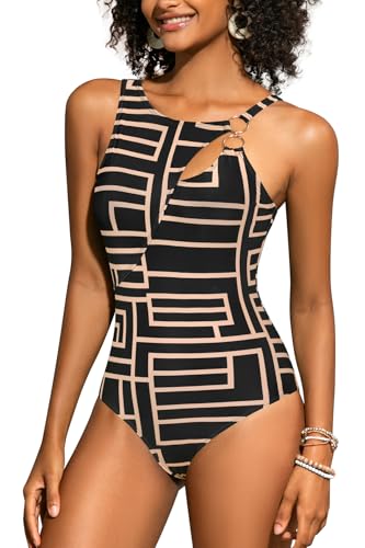 SHEKINI Damen Einteiliger Badeanzug Elegant Cut Out Asymmetrischer Ausschnitt Swimsuits Bauchweg Monokini Bademode Metallring Dekoration Schwimmanzug von SHEKINI