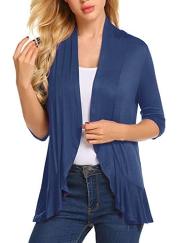 SHEKINI Damen Elegant Strickjacke 3/4 Ärmel Festlich Bolerojacke mit Schalkragen und Rüschensaum Vorne Offen Lang Sommerjacken Herbst Cardigan Lässige Oberteile von SHEKINI