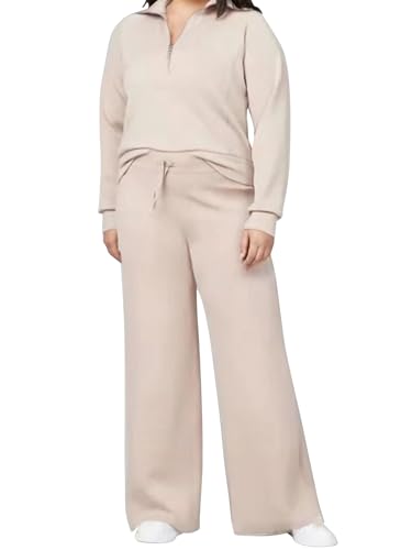 SHEKINI Damen Freizeitanzug Bequemer Outdoor Tracksuit Reißverschluss V-Ausschnitt Einfarbig High Waist Slim Loungewear Kuschelig Jogging Frauen Sportanzüge Freizeitanzug von SHEKINI