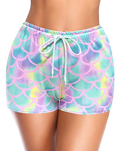 SHEKINI Damen Gedruckt Badeshorts Große Größen Badehose Schnell Trocknendes Strand Wassersport Shorts Dehnbare Lässige Strandshorts Bikini Boardshorts (L, Fischschuppen) von SHEKINI