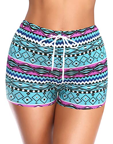 SHEKINI Damen Gedruckt Badeshorts Große Größen Badehose Schnell Trocknendes Strand Wassersport Shorts Dehnbare Lässige Strandshorts Bikini Boardshorts (S, Geometrie Texturmuster) von SHEKINI