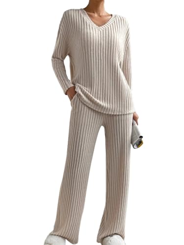 SHEKINI Damen Herbst und Winter Sportanzüge Loungewear Sets V Ausschnitt Kuschelig Homewear Sets Lange Beiläufig Tracksuits von SHEKINI