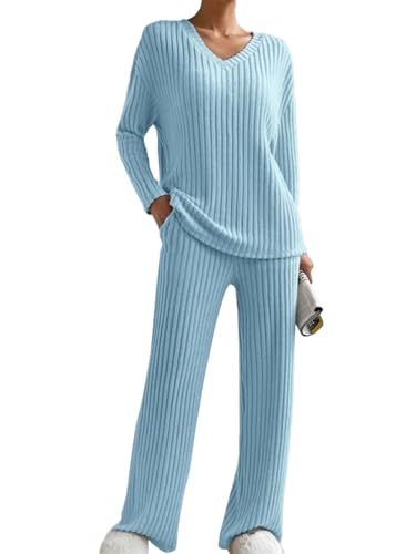 SHEKINI Damen Herbst und Winter Sportanzüge Loungewear Sets V Ausschnitt Kuschelig Homewear Sets Lange Beiläufig Tracksuits von SHEKINI