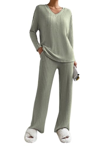 SHEKINI Damen Herbst und Winter Sportanzüge Loungewear Sets V Ausschnitt Kuschelig Homewear Sets Lange Beiläufig Tracksuits von SHEKINI
