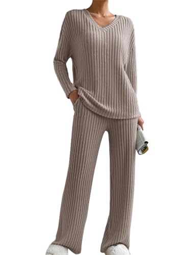 SHEKINI Damen Herbst und Winter Sportanzüge Loungewear Sets V Ausschnitt Kuschelig Homewear Sets Lange Beiläufig Tracksuits von SHEKINI