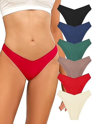 SHEKINI Damen Hoher Schnitt Unterwäsche Low Rise Panties Seamless Nahtlose Slips Damen Hipster Frauen No Show Cheeky 6er Pack L-XL von SHEKINI