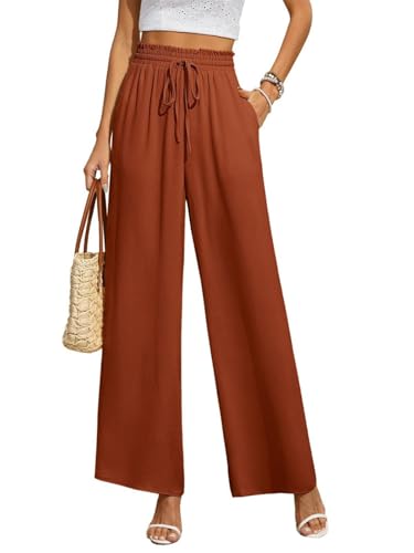SHEKINI Damen Hose Weite Hosen Lässig Gerade Stoffhose Lose Palazzo Hose Hohe Taille Lounge Hose mit Taschen Freizeithose von SHEKINI