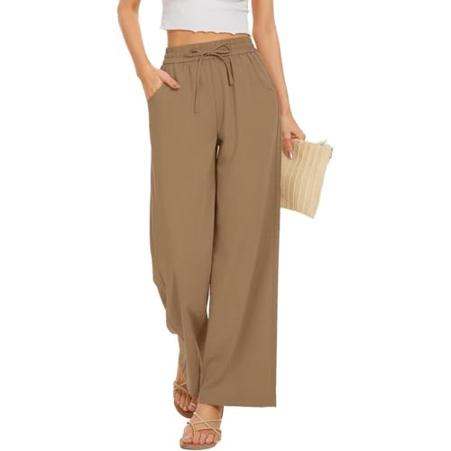 SHEKINI Damen Hose Weite Lose Palazzo Hose Lässige Stoffhose mit Taschen und Tunnelzug Damen Casual Elegant Lang Leichte von SHEKINI