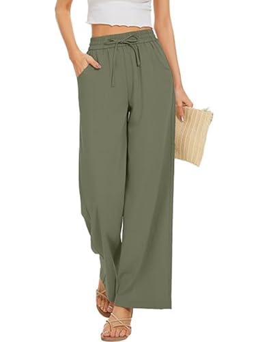 SHEKINI Damen Hose Weite Lose Palazzo Hose Lässige Stoffhose mit Taschen und Tunnelzug Damen Casual Elegant Lang Leichte von SHEKINI