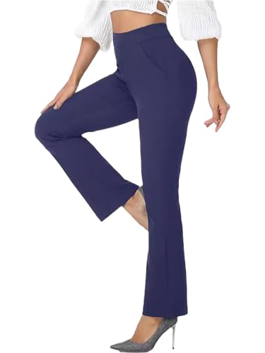 SHEKINI Damen Hosen Business Büro Gerade Bein mit Hoher Taille Bootcut Stoffhose Arbeits Hosen Freizeit mit 2 Taschen Businesshosen von SHEKINI