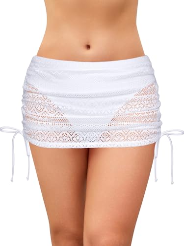 SHEKINI Damen Kurze Rock Baderock Eingebaut Triangel Bikinihose Aushöhlen Schwimmen Kordelzug Verstellbar Strandrock Schwimmrock Badebekleidung von SHEKINI