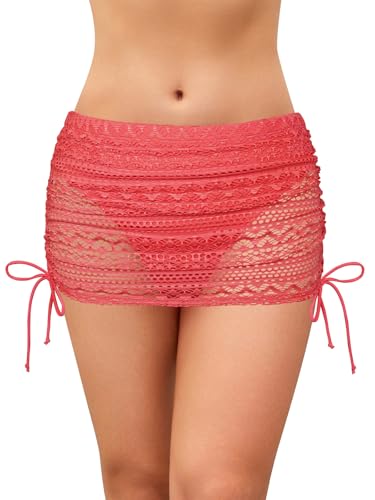 SHEKINI Damen Kurze Rock Baderock Eingebaut Triangel Bikinihose Aushöhlen Schwimmen Kordelzug Verstellbar Strandrock Schwimmrock Badebekleidung von SHEKINI