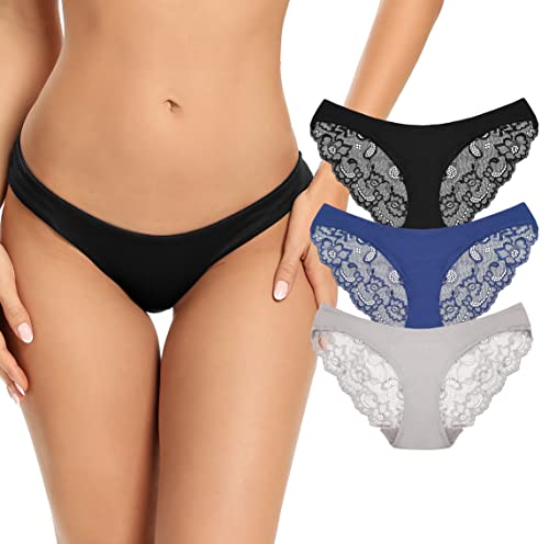 SHEKINI Unterhosen Damen Unterwäsche Spitze Brazilian Seamless Slips Nahtlose Hipster Höschen Lace Panties Atmungsaktiv Sexy Dessous Mehrpack 3er Pack von SHEKINI