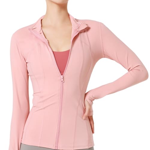 SHEKINI Damen Langarm Daumenloch Slim Sportjacke Laufjacke Atmungsaktive Yoga Gym Running Outdoor Trainingsjacke Rundhals Sport Leichte Reißverschluss Sportshirt von SHEKINI
