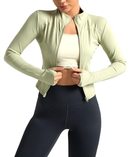 SHEKINI Damen Langarm Sportjacke Crop Tops Activewear Sportshirt Fitness Oberteile Laufjacke Sweatjacke mit Daumenloch Sport Jacke Running Outdoor Trainingsjacke von SHEKINI