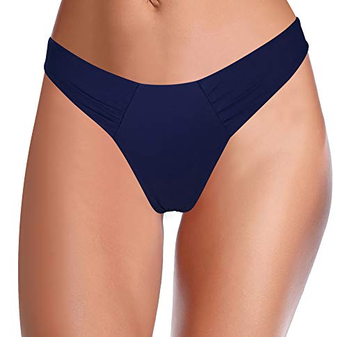 SHEKINI Damen Low Waist Bikinihose U-förmige Brasilianer Bikini Slip Raffung Unterteil Raffung Große Größe Badehose für Frauen (Dunkelblau, L) von SHEKINI